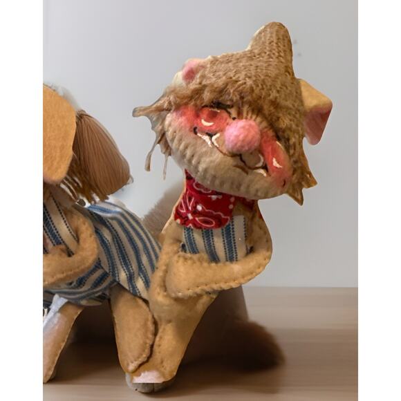 2 Vintage 1965 Annalee Country Bunny Rabbit Doll In Overalls Farmhouse Preowned - Picture 2 of 7